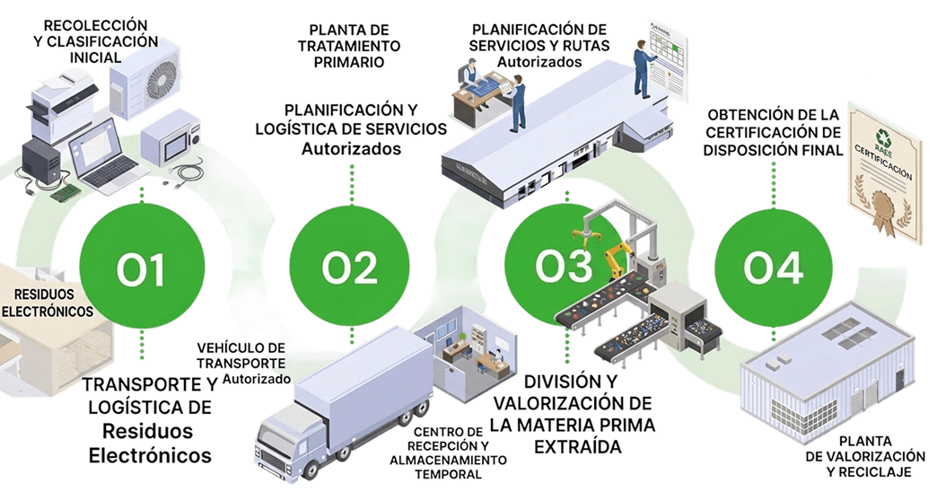 Diagram of Circular Solutions' e-waste (WEEE) management process